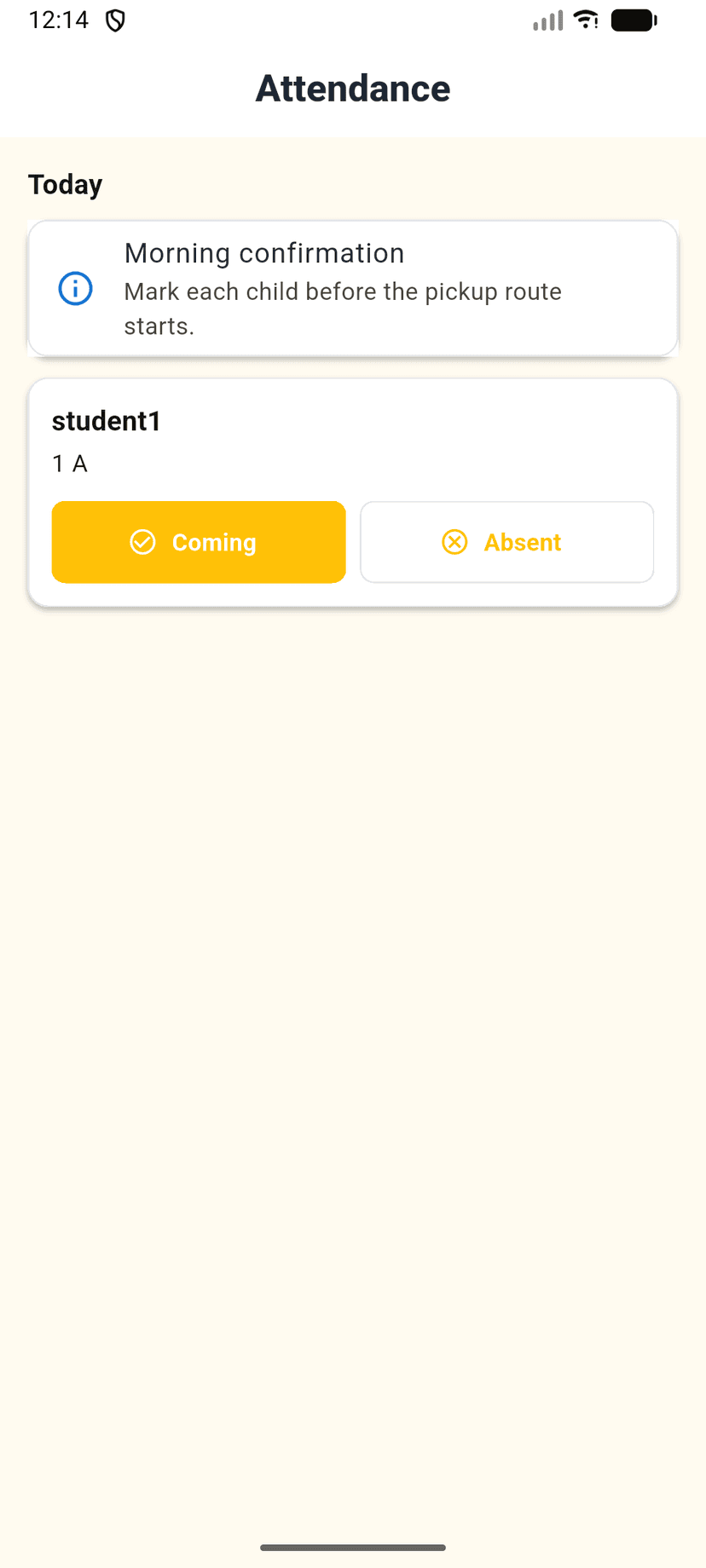 Yaato attendance confirmation screen